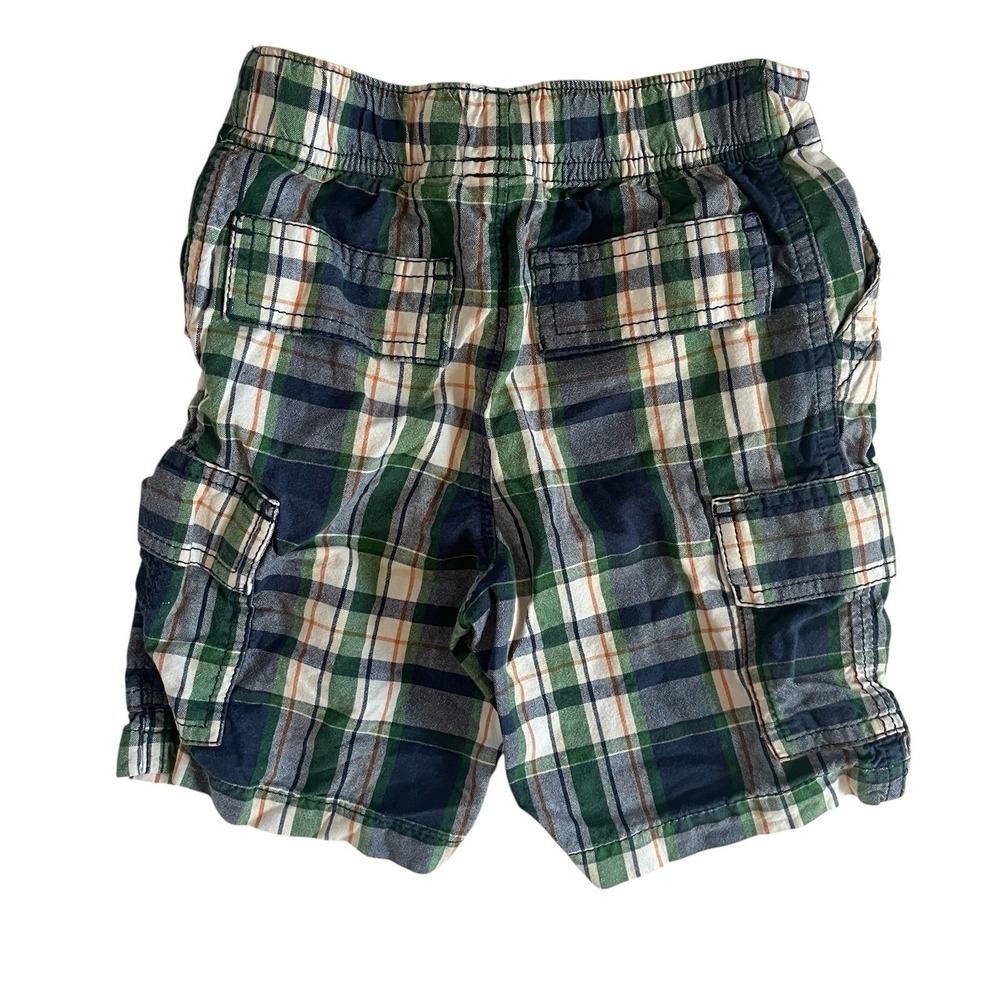 Sonoma Boy's Size 4T Cargo Shorts Plaid Green Blue Orange 100% Cotton - Picture 2 of 6